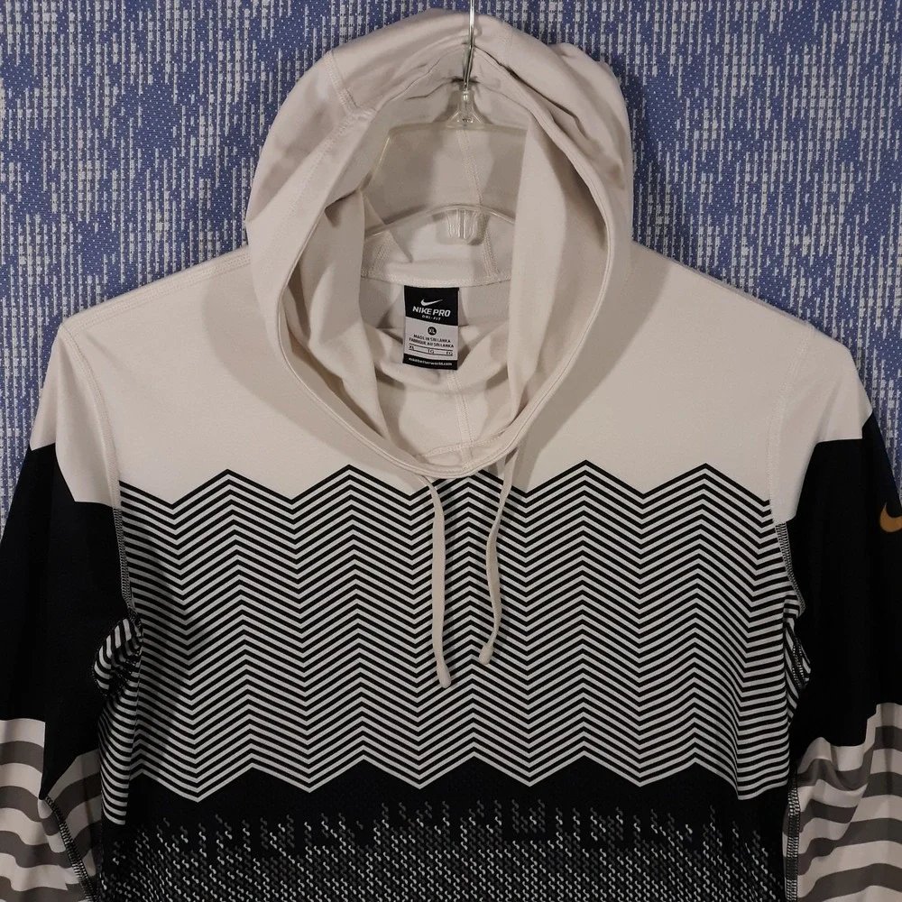 Nike Pro Hoodie Womens Size XL Black White Geometric Athletic Dri-Fit